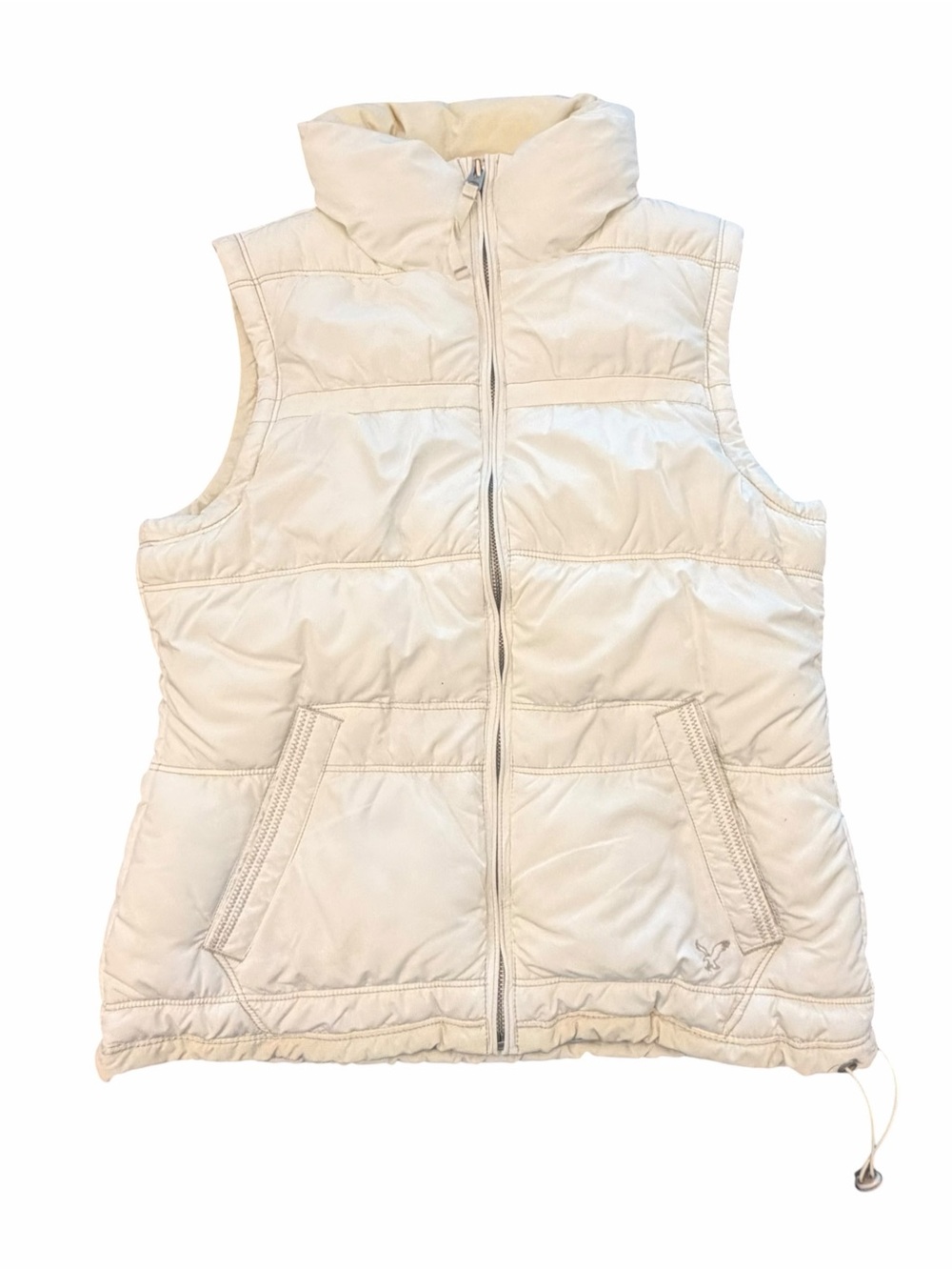 Women's American Eagle Puffer Down Vest Jacket Ivory Cream White Medium NEW